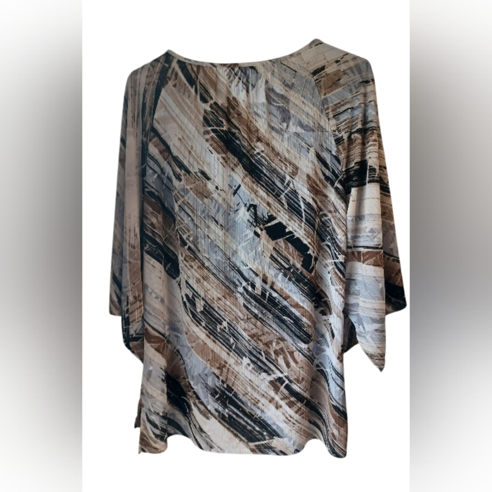 Dana Buchman White, Black & Brown Abstract Pattern Blouse - Picture 8 of 15